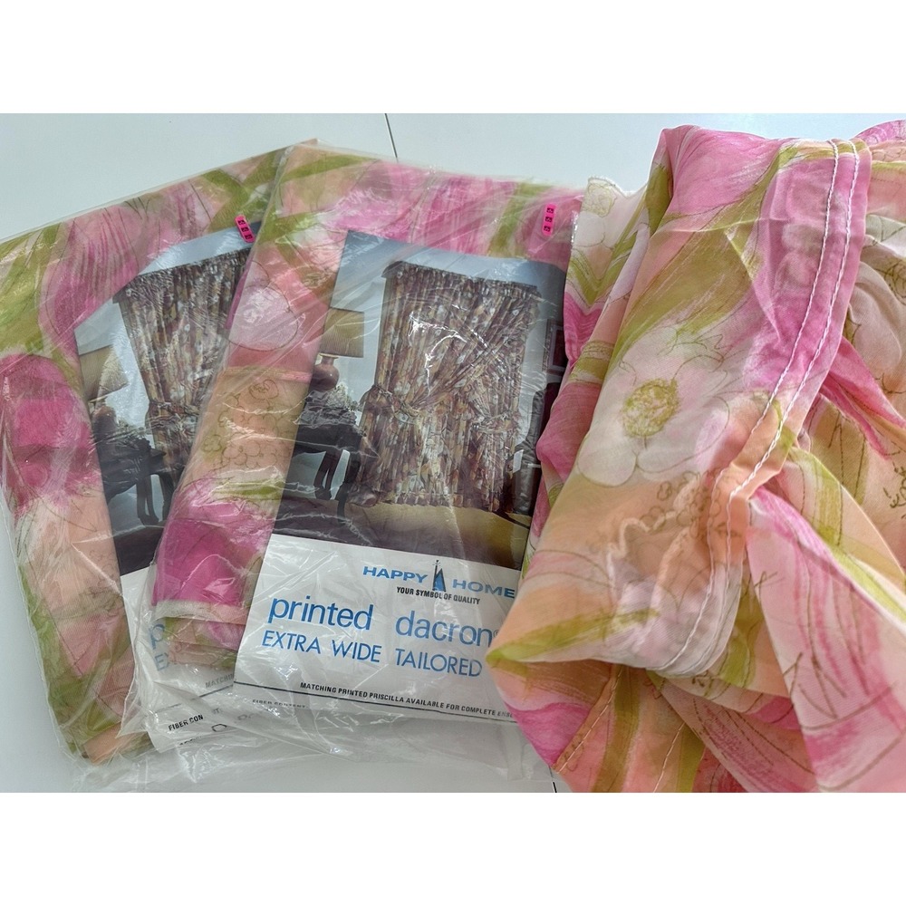 VTG Flower Power TULIP Mod Bright Floral Happy Home Woolworth Curtains Ensemble